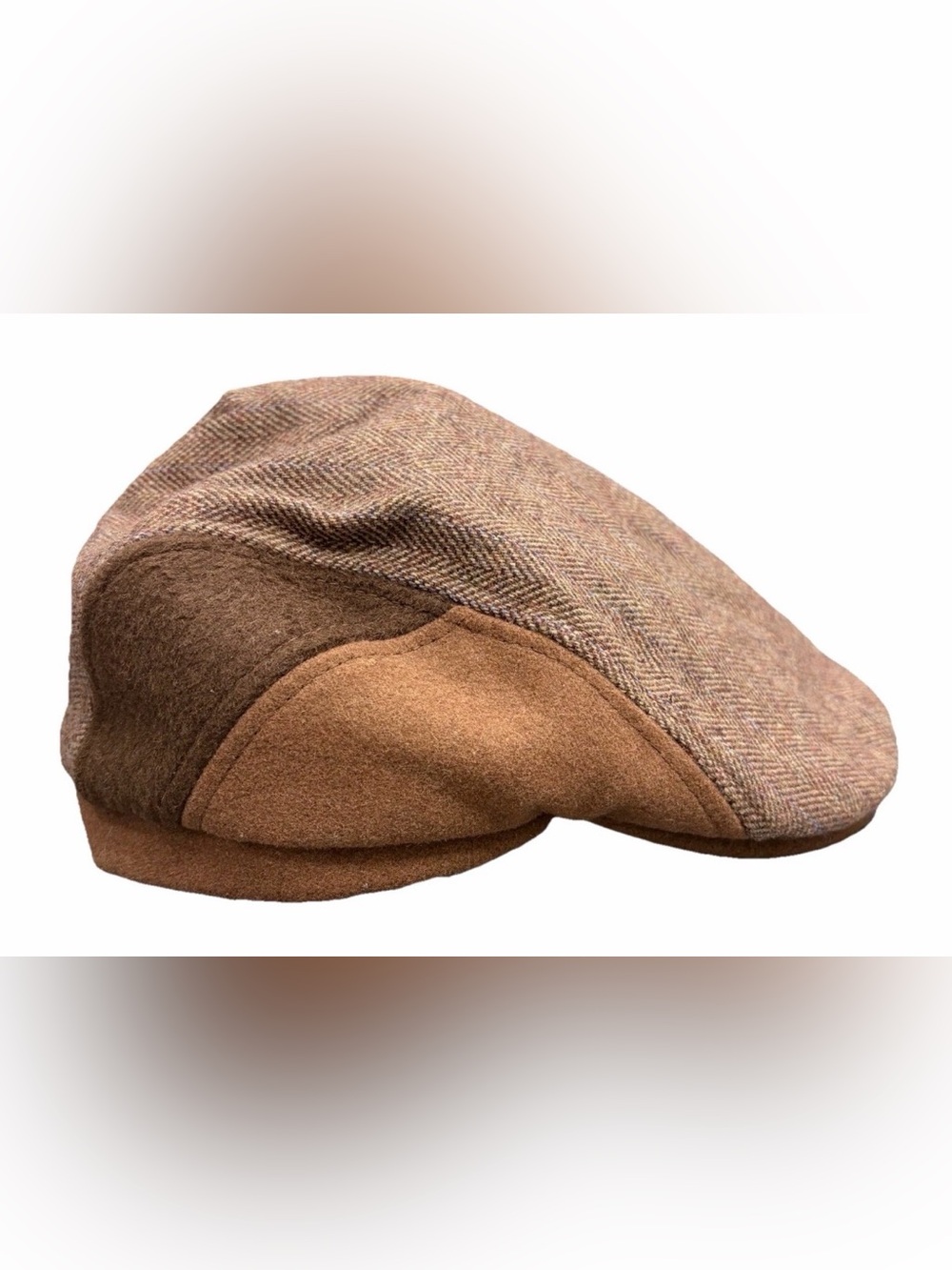 CIRCA 1921 Dorfman Hat Co Brown Herringbone Wool Blend Flat Cap Scally Ivy Med - Picture 2 of 7